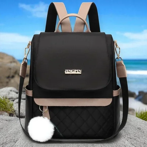 Stylish Black Quilted Waterproof Backpack Versatile & Trendy Adjustable Strap Backpack in Soft Fabric Waterproof Quilted Design Black  main image 3